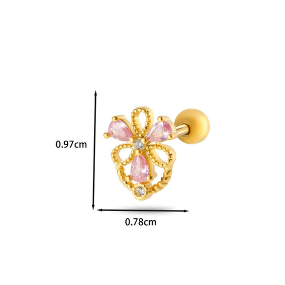 Women's Stainless Steel And Titanium Steel Ear Studs With Color Zircon Flower Planet Moon Design And Geometric Pattern Electroplated