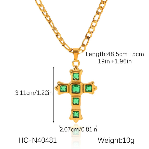 Women's Stainless Steel And Titanium Steel Figaro Chain Inlaid Zircon Geometric Cross Pendant Necklace