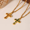 Women's Stainless Steel And Titanium Steel Figaro Chain Inlaid Zircon Geometric Cross Pendant Necklace