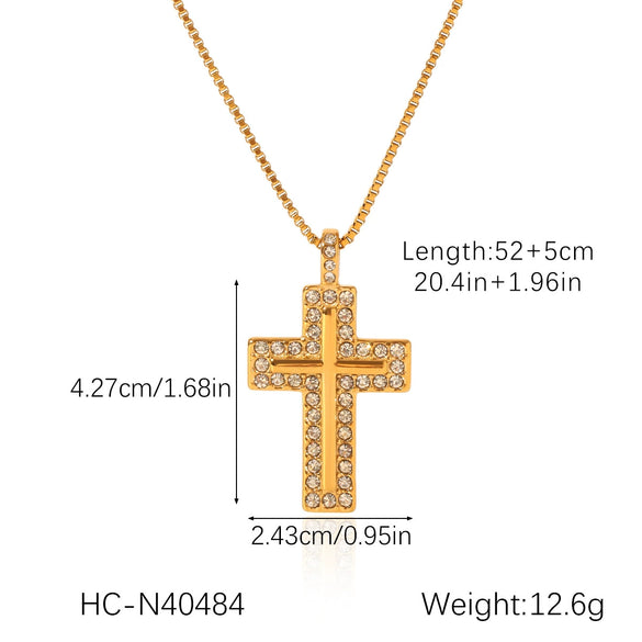 Women's Stainless Steel And Titanium Steel Figaro Chain Inlaid Zircon Geometric Cross Pendant Necklace