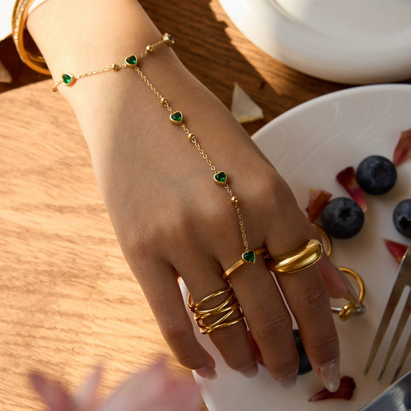 Women's Stainless Steel And Titanium Steel Finger Bracelet And Ring Jewelry With Geometric Style Heart Water Drop Bell Pattern Electroplating