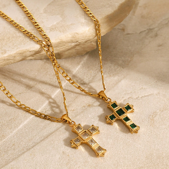 Women's Stainless Steel And Titanium Steel Geometric Cross Pendant Necklace With Electroplating