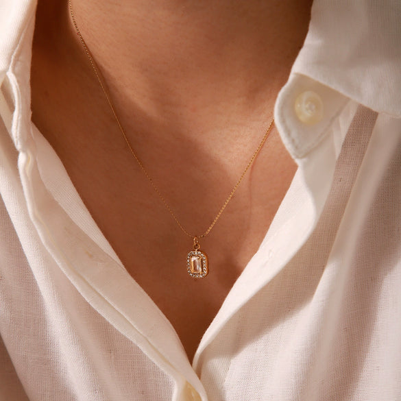 Women's Stainless Steel And Titanium Steel Geometric Love Pendant Necklace With Diamond Design