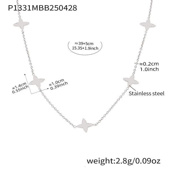 Women's 316L Stainless Steel And 316L Stainless Steel Geometric Pattern Electroplated Round Bead Zircon Stacked Four Leaf Flower Clavicle Necklace