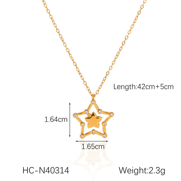 Women's Stainless Steel And Titanium Steel Geometric Star Diamond Pendant Necklace