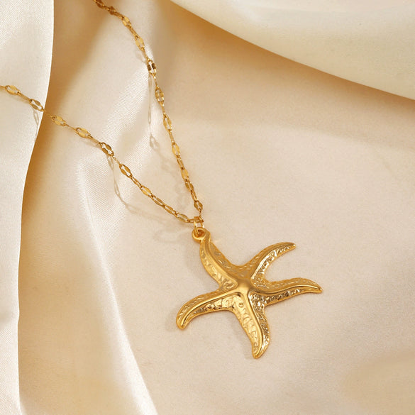 Women's Stainless Steel And Titanium Steel Geometric Starfish Clavicle Chain Necklace With Electroplating