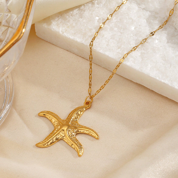 Women's Stainless Steel And Titanium Steel Geometric Starfish Clavicle Chain Necklace With Electroplating