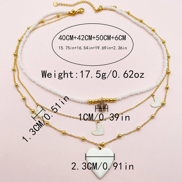 Women's Stainless Steel And Titanium Steel Heartshaped Star Pendant Multilayer Necklace With Electroplating