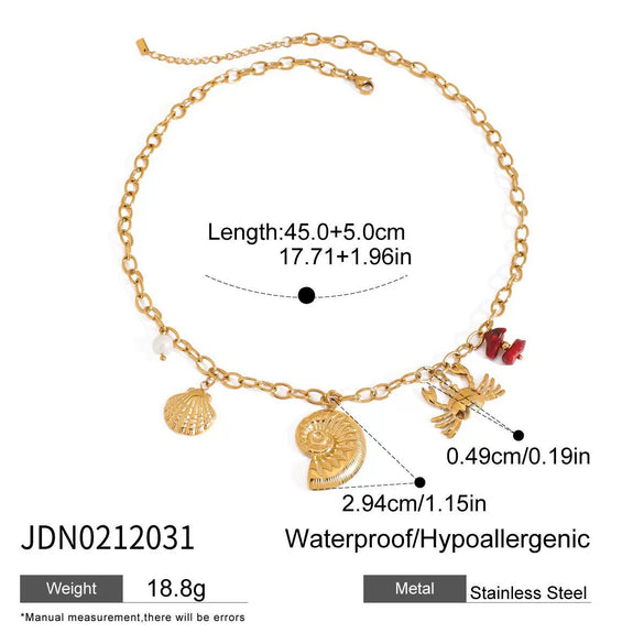Women's Stainless Steel And Titanium Steel Ins Style Conch Crab Rib Shell Pendant Necklace With Electroplating