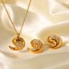 Women's Stainless Steel And Titanium Steel Jewelry With Dropshaped And Geometric Zircon Inlaid Pendant And Earrings