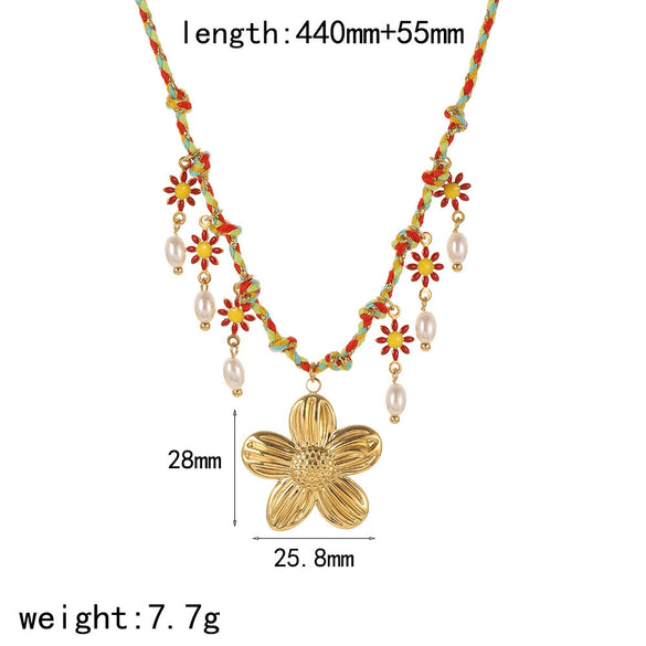 Women's Stainless Steel And Titanium Steel Marine Style Necklace With Animal Zodiac And Flower Pendant Electroplated O Word Chain