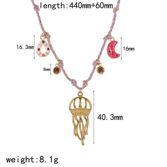 Women's Stainless Steel And Titanium Steel Marine Style Necklace With Animal Zodiac And Flower Pendant Electroplated O Word Chain