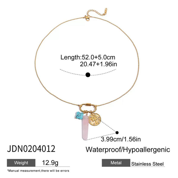 Women's Stainless Steel And Titanium Steel Natural Stone Turquoise Ins Style Necklace With Electroplating