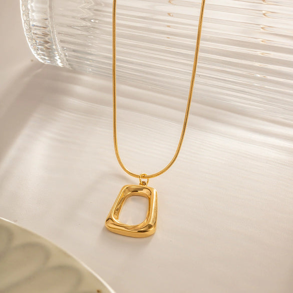 Women's Stainless Steel And Titanium Steel Necklace With Trapezoidal Pendant And Geometric Style Electroplated Design Snake Bone Chain