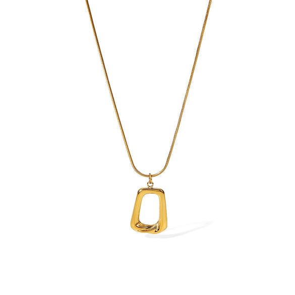 Women's Stainless Steel And Titanium Steel Necklace With Trapezoidal Pendant And Geometric Style Electroplated Design Snake Bone Chain