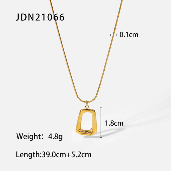 Women's Stainless Steel And Titanium Steel Necklace With Trapezoidal Pendant And Geometric Style Electroplated Design Snake Bone Chain