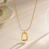 Women's Stainless Steel And Titanium Steel Necklace With Trapezoidal Pendant And Geometric Style Electroplated Design Snake Bone Chain