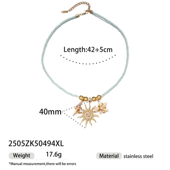 Women's Stainless Steel And Titanium Steel Ocean Element Shell Colorful Rope Pendant Necklace With Animal And Zodiac Shapes And Electroplating Design Jewelry