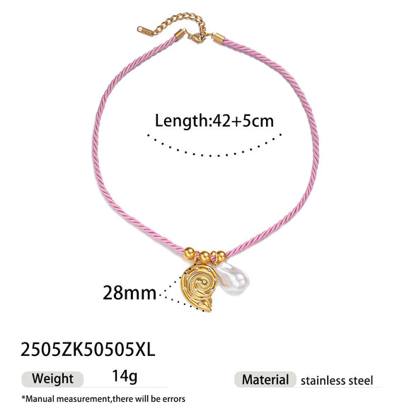 Women's Stainless Steel And Titanium Steel Ocean Element Shell Colorful Rope Pendant Necklace With Animal And Zodiac Shapes And Electroplating Design Jewelry