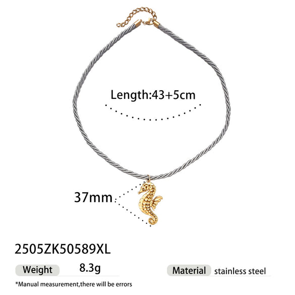 Women's Stainless Steel And Titanium Steel Ocean Element Shell Colorful Rope Pendant Necklace With Animal And Zodiac Shapes And Electroplating Design Jewelry