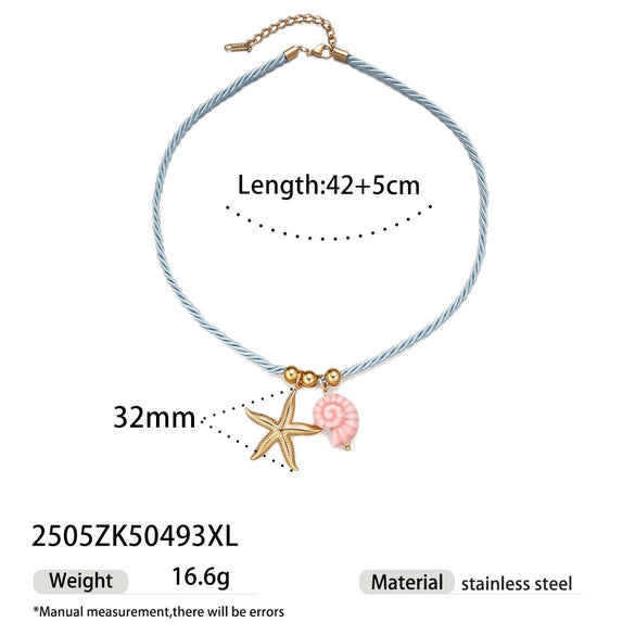 Women's Stainless Steel And Titanium Steel Ocean Element Shell Colorful Rope Pendant Necklace With Animal And Zodiac Shapes And Electroplating Design Jewelry