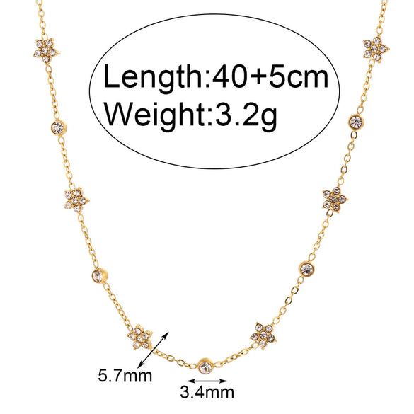 Women's Stainless Steel And Titanium Steel Splicing Small Flower Round Zircon Geometric Style Chain Necklace With Electroplating
