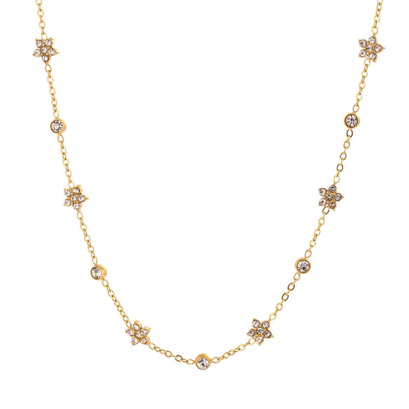 Women's Stainless Steel And Titanium Steel Splicing Small Flower Round Zircon Geometric Style Chain Necklace With Electroplating