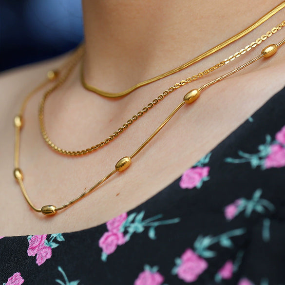Women's Stainless Steel And Titanium Steel Stacking Style Geometric Snake Bone Clavicle Chain With Electroplating