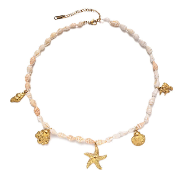 Women's Stainless Steel And Titanium Steel Starfish Crab Necklace With Electroplating Design