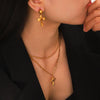 Women's Stainless Steel And Titanium Steel Twist Chain Double Layer Necklace With Cross Pendant And Geometric Pattern Inlaid With Tiger Eye Stone And Turquoise Earrings