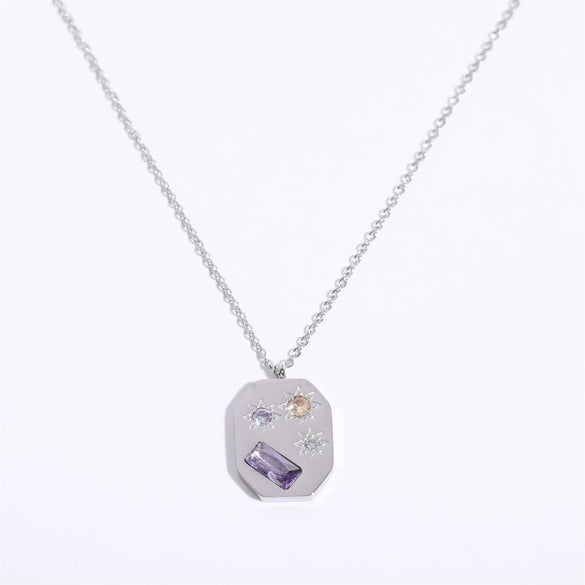 Women's Stainless Steel And Titanium Steel U Shaped Geometric Kaleidoscope Lucky Symbol Inlaid Zirconium Necklace With Furnace Vacuum Plating And Color Preservation