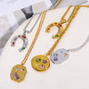 Women's Stainless Steel And Titanium Steel U Shaped Geometric Kaleidoscope Lucky Symbol Inlaid Zirconium Necklace With Furnace Vacuum Plating And Color Preservation