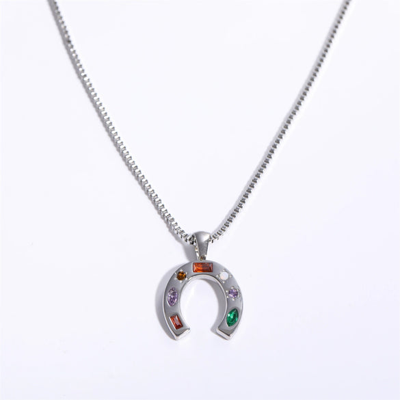 Women's Stainless Steel And Titanium Steel Ushaped Geometric Kaleidoscope Lucky Symbol Inlaid Zirconium Necklace With Vacuum Plating
