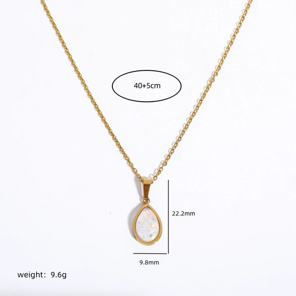 Women's Stainless Steel And Titanium Steel Water Drop Pendant Necklace With Imitation Opal Stone Geometric Style Electroplated