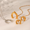 Women's Stainless Steel And Titanium Steel Water Wave Chain Ushaped Geometric Pendant Necklace And Earrings With Electroplating