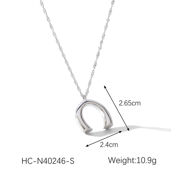 Women's Stainless Steel And Titanium Steel Water Wave Chain Ushaped Geometric Pendant Necklace With Electroplating