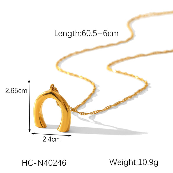 Women's Stainless Steel And Titanium Steel Water Wave Chain Ushaped Geometric Pendant Necklace With Electroplating