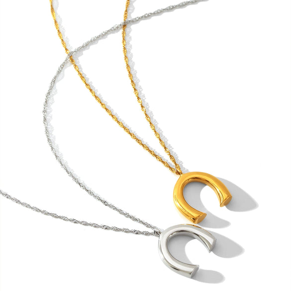 Women's Stainless Steel And Titanium Steel Water Wave Chain Ushaped Geometric Pendant Necklace With Electroplating