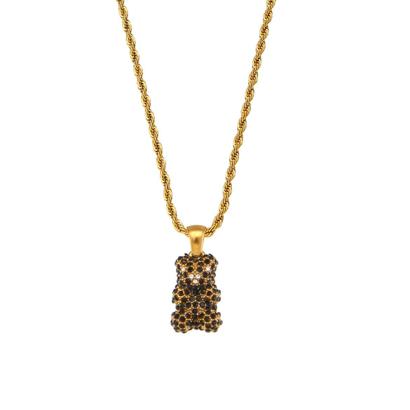 Women's Stainless Steel Animal Bear Pendant Twist Chain Necklace With Geometric Style And 18K Gold Plated Electroplating