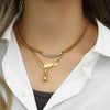 Women's Stainless Steel Animal Bear Pendant Twist Chain Necklace With Geometric Style And 18K Gold Plated Electroplating