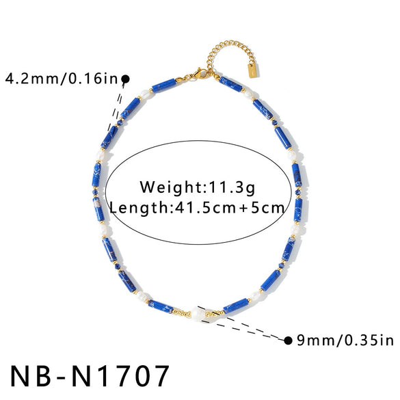 Women's Stainless Steel Bamboo Bead And Pearl Inlaid Geometric Necklace With 18K Gold Vacuum Plating