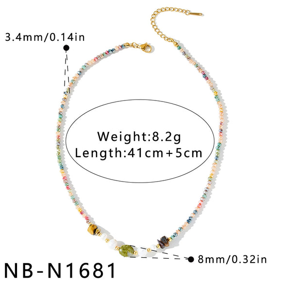 Women's Stainless Steel Beaded Collarbone Necklace With Natural Stone Pearls And Geometric Vacuum Electroplated Design