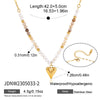 Women's Stainless Steel Beaded Cross Necklace With Natural Tiger Eye Stone Pendant And Geometric Pvd Gold Plated Chain