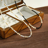 Women's Stainless Steel Beaded Necklace With Pearl And White Shell Accents Geometric Pattern And Vacuum Plated Finish