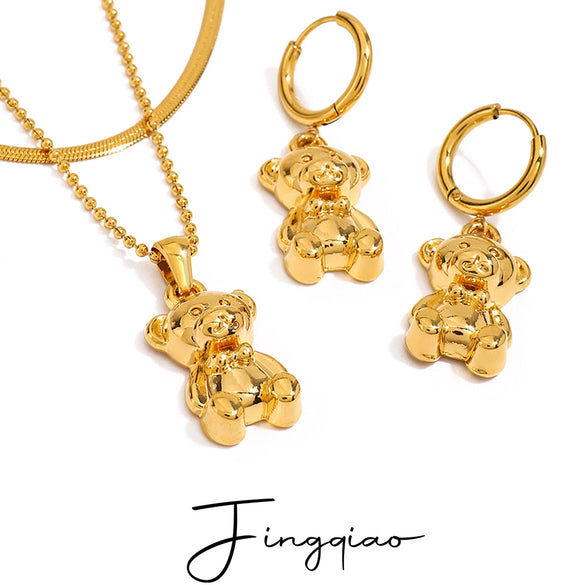 Women's Stainless Steel Bear Pendant Earrings Geometric Style Electroplated Light Luxury Niche Jewelry