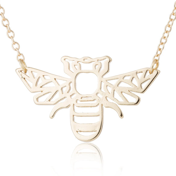 Women's Stainless Steel Bee Pendant Necklace With Cut Out Animal Design And Electroplated O Chain