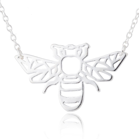 Women's Stainless Steel Bee Pendant Necklace With Cut Out Animal Design And Electroplated O Chain