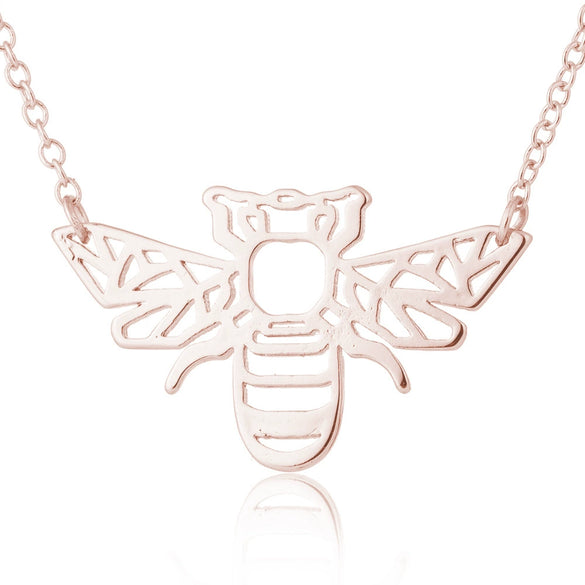 Women's Stainless Steel Bee Pendant Necklace With Cut Out Animal Design And Electroplated O Chain