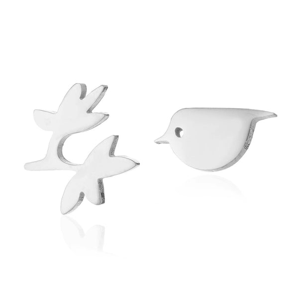 Women's Stainless Steel Bird And Floral Earrings Electroplated Elegant Animal Design Jewelry Wholesale