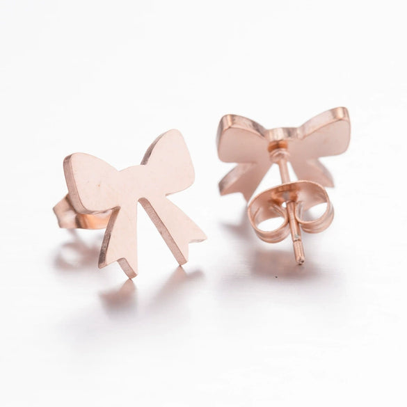 Women's Stainless Steel Bow Earrings Electroplated Fashion Jewelry With A Fresh And Sweet Style